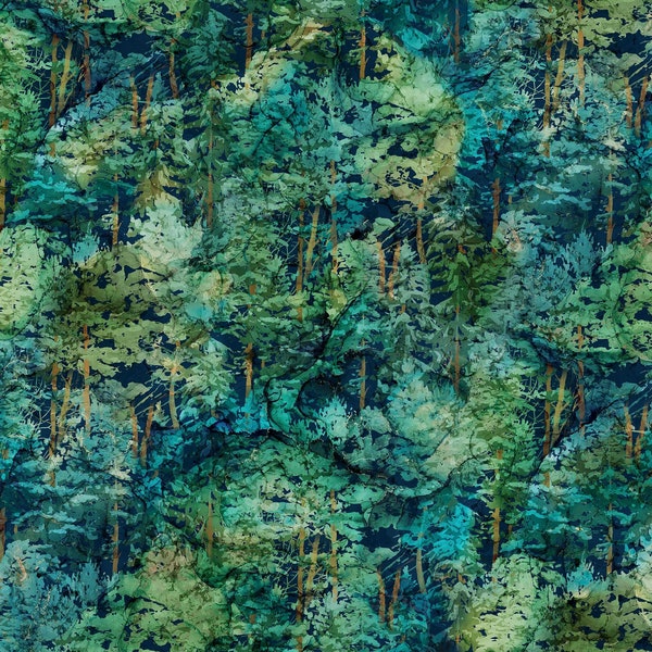 Northcott~Cedarcrest Falls~Dark Trees~Digital Print~Dark Teal/Multi~Cotton Fabric by the Yard or Select Length DP26908-68