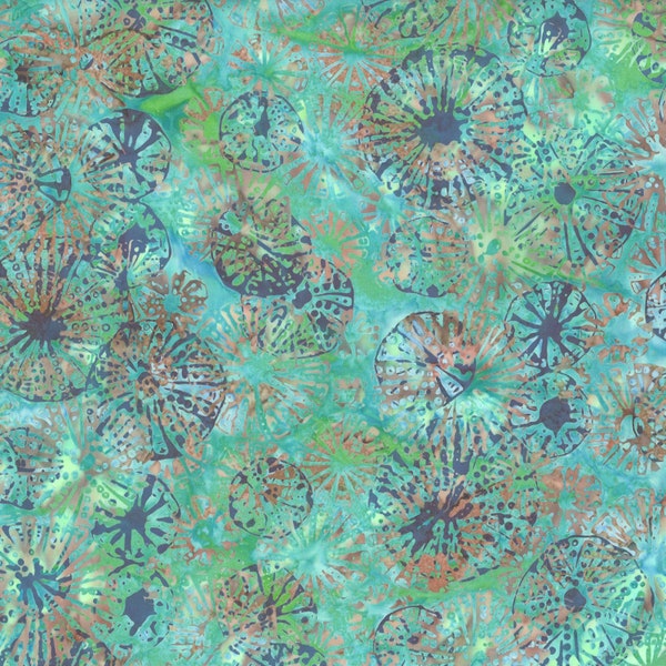 Hoffman~Bali Batiks~Along the Shores~Urchins~Stone Green~Cotton Batik Fabric by the Yard or Select Length DM5-146