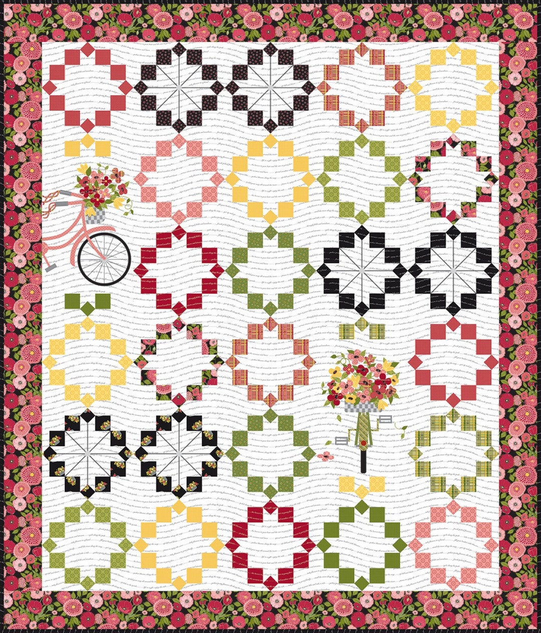 Quilt Kit Pedal Pusher Remix 70 X 82 Petals and Pedals Quilt includes