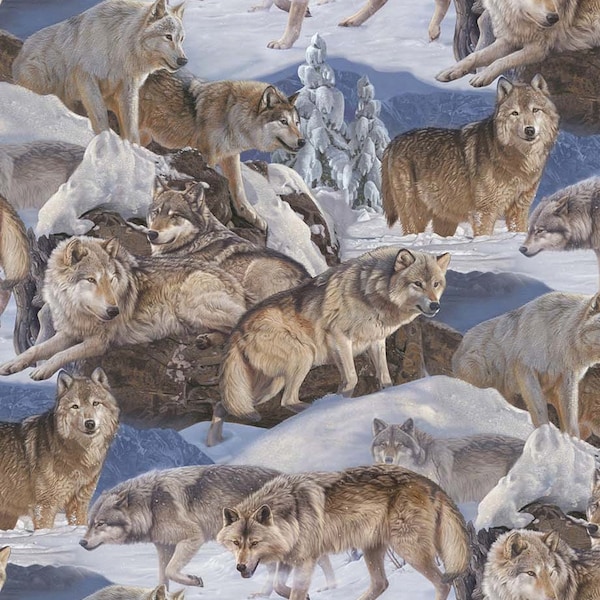 Northcott~Winter Gathering~ Wolves Scenic~Digital~Brown~Cotton Fabric by the Yard or Select Length DP25527-34