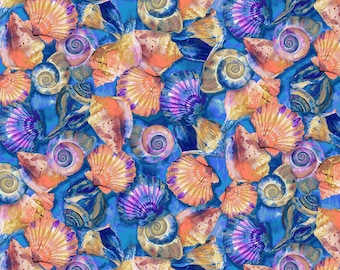 Paintbrush Studio Fabulous Flamingos Shells Royal Blue Cotton Fabric by the Yard 120-208942