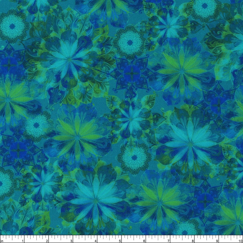 Robert Kaufman Venice Flowers Teal Cotton Fabric by Etsy