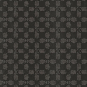 Puede incluir: Patrón floral gris oscuro. El diseño presenta un patrón repetitivo de flores estilizadas de cuatro pétalos con pétalos ovalados y hojas pequeñas, sobre un fondo gris oscuro texturizado. El patrón está espaciado uniformemente y crea un diseño simétrico.