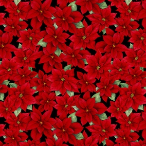 EOB~Wilmington Prints~Cardinal Cozy~Packed Poinsettias~Black~Cotton Fabric by the Yard or Select Length 33892-937