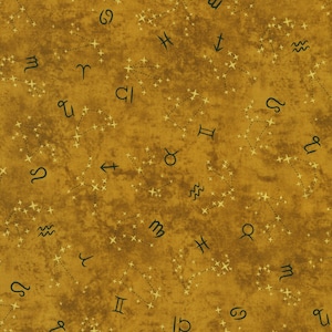 Robert Kaufman~Star Maps~Tierkreis Symbole mit Metallic Gold~Gold~Baumwollstoff Meterware oder Länge auswählen SRKM21467133