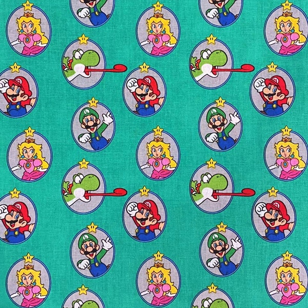 EOB~Springs Creative~Nintendo~Super Mario Badge~Green~Cotton Fabric by the Yard or Select Length 705676470715