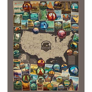 Riley Blake ~ National Parks ~ 35.75" ~ USA Vertikale Karte Poster Panel ~ Multi ~ Baumwollstoff by the Panel PD15090-PANEL