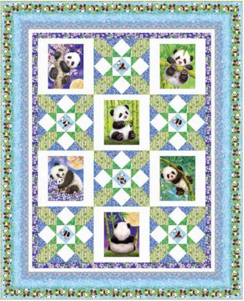 Full Moon Panda Sanctuary Royal Cotton Fabric by the Yard 5270-77 EOB 1 yard Digital Studio E