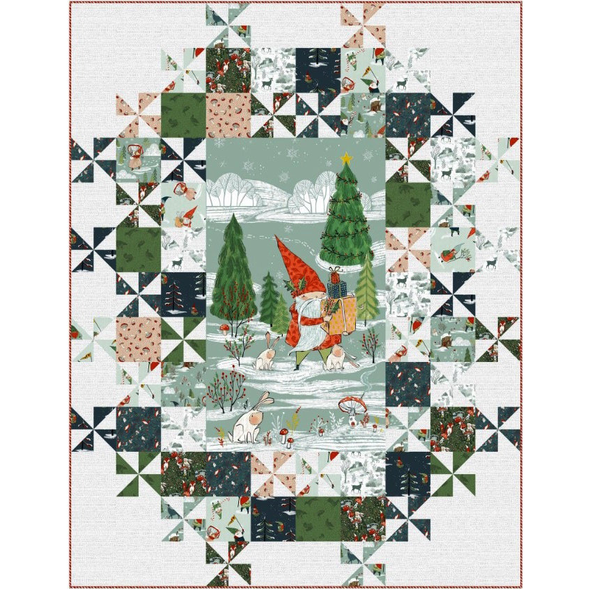 Quilt Kit ~Grand Central Quilt~60" x 78" Enchanted Forest Gnome Panel Quilt Kit (beinhaltet Stoff für die Oberseite des Quilts & Einfassung) AAFQK-1037