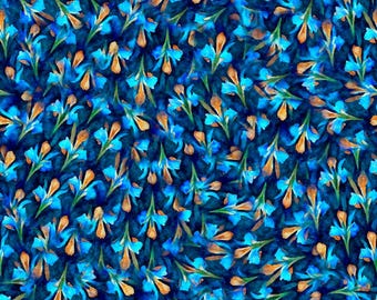 Quilting Treasures Dancing Blossoms Iris Allover Digital Navy Cotton Fabric by the Yard or Select Length 30229-N