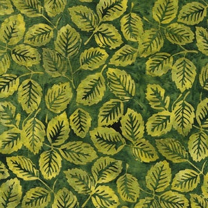 EOB Island Batik Earthly Greens Mint Basil Leaves Green Grass Cotton Batik Fabric by the Yard or Select Length 112322690