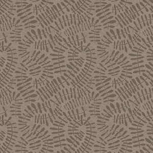 Puede incluir: Patrón sin costuras con formas estilizadas de helechos marrón oscuro sobre un fondo marrón claro. El diseño tiene una textura punteada, creando una sensación natural y orgánica. Adecuado para textiles o papel pintado.
