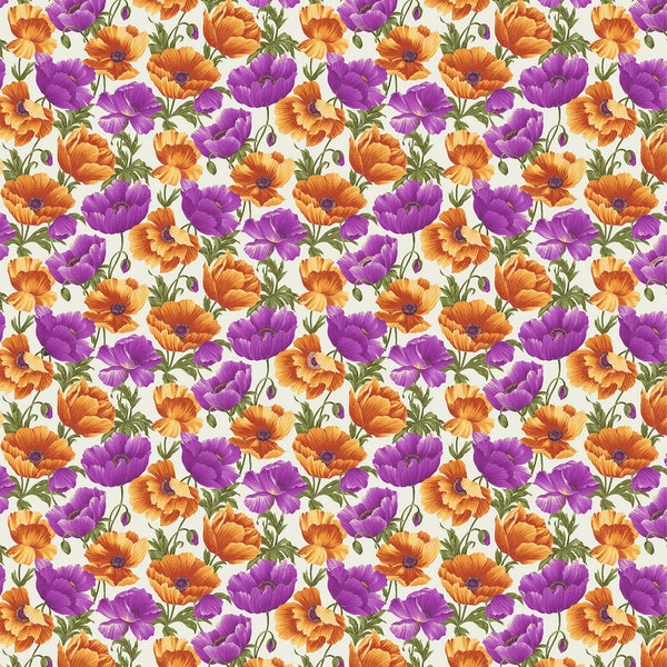 Benartex~Cats N Quilts~Poppies in Bloom~Purple/Multi~Cotton Fabric by the Yard or Select Length 10463-66