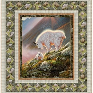 Quilt Kit~Reaching New Heights~60&quot; x 66&quot; Mountain Goat Throw Quilt (includes pattern and fabric for top of quilt & binding) KIT-4018A