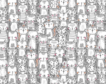 Michael Miller~Meowlogical~Pawsome Bunch~Gray~Cotton Fabric by the Yard or Select Length CX9617-GRAY