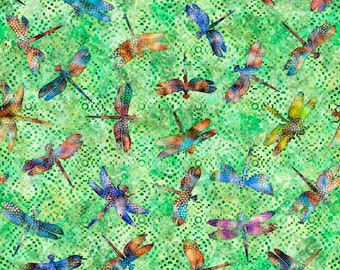 Quilting Treasures - Valencia - Dragonfly Toss - Digital Print - Light Green - Cotton Fabric by the Yard or Select Length 29036-H