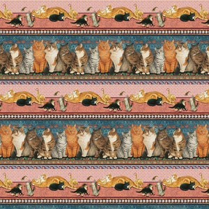 Blank Quilting~Sophisti-Cats~Cat Border Stripe~Pink~Cotton Fabric by the Yard or Select Length 2974-22