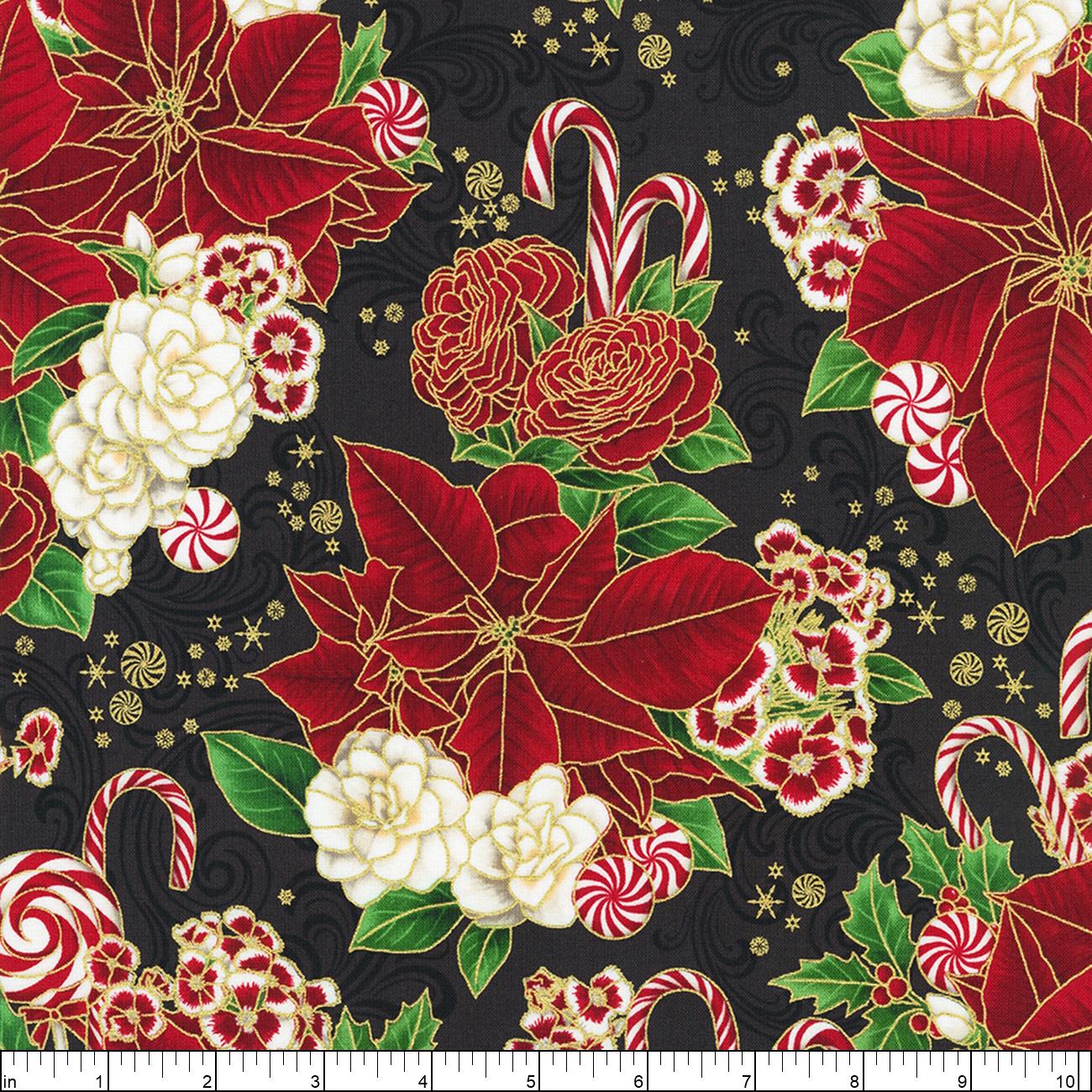 EOB Robert Kaufman Holiday Flourish Peppermint Twist Poinsettia W