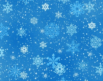 Elizabeths Studio~Landscape Medley~Snowflakes~Blue~Cotton Fabric by the Yard or Select Length 532E-BLU
