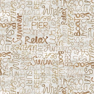 Timeless Treasures~Welcome to the Beach~Words in Rope~Natural~Cotton Fabric by the Yard or Select Length C8289-NAT