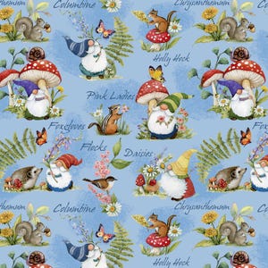 Wilmington Prints~Gnome-Grown~Gnomes Allover~Blue~Cotton Fabric by the Yard or Select Length 39874-431