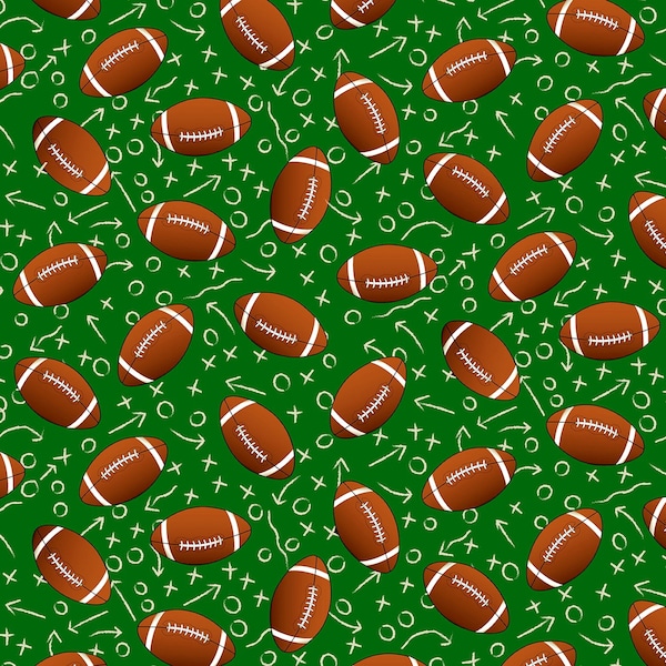 Timeless Treasures~Softie Minky~Tossed Footballs~Green~Minky Fabric by the Yard or Select Length PD1228-GREEN