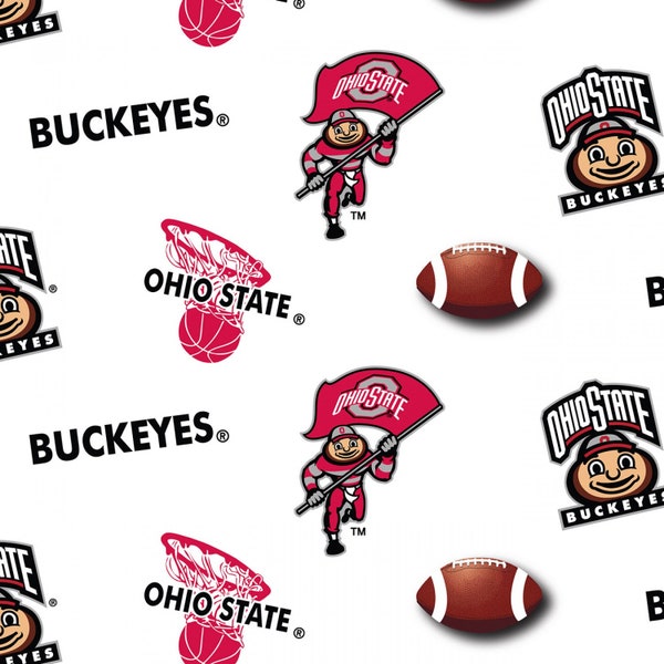 Sykel Enterprises~College Cottons~Ohio State University~White~Cotton Fabric by the Yard OHS-042