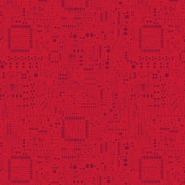Studio E~Data Point~Computer Circuit~Red~Cotton Fabric by the Yard or Select Length 6867S-88