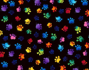 Timeless Treasures - Meowza - Cat Paws - Black - Cotton Fabric by the Yard or Select Length C7487-BLACK