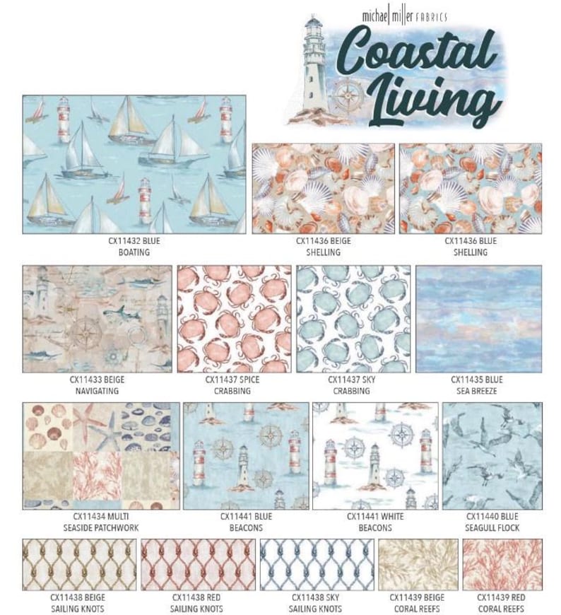 Michael Miller Coastal Living Sailing Knots Sky Cotton Fabric by the ...