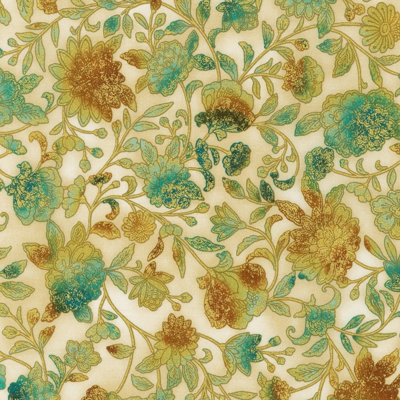 Robert Kaufman Fiorella Floral w/ Metallic Gold Etsy