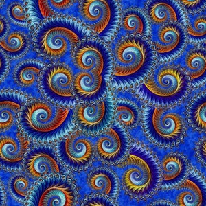 Quilting Treasures~Twilight~Swirl Scroll~Digital~Blue~Cotton Fabric by the Yard or Select Length 29787-B