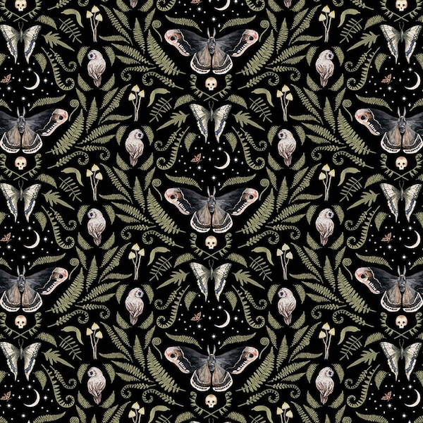 Dear Stella~Moonflower~Moonflower Moths~Digital~Midnight~Cotton Fabric by the Yard or Select Length ST-D2722MIDNIGHT