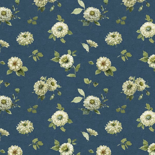 Wilmington Prints~Green Fields~Medium Floral~Blue~Cotton Fabric by the Yard or Select Length 17802-417