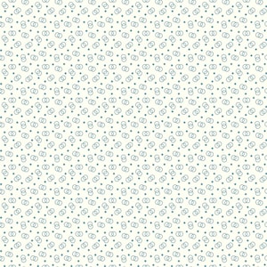 May include: A seamless pattern featuring a repeating design of small blue circles and double circles on a white background.