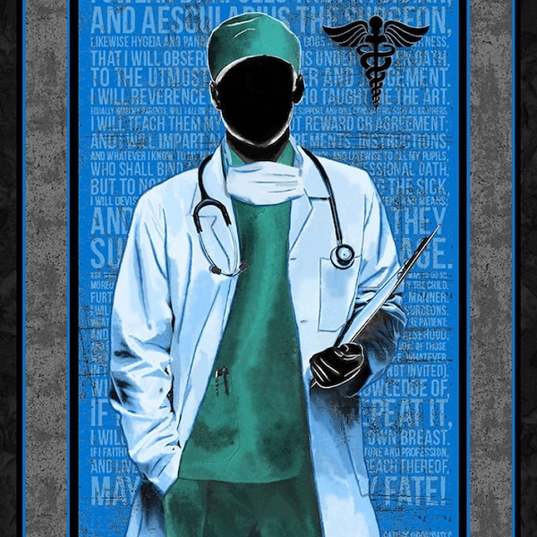 Sykel~Fire Fighter, Police & Corrections~23.25" x 43" Doctor Male Panel~Multi~Cotton Fabric by the Panel 1195-DRM