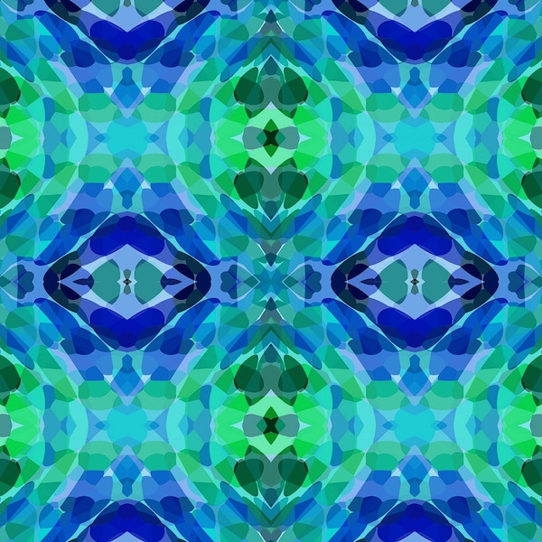 Clothworks~Vibrant Life~Kaleidoscope~Digital Print~Blue~Cotton Fabric by the Yard or Select Length Y3546-90