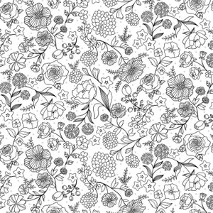 Contempo by Benartex~Botanica~Feature Floral~Black/White~Cotton Fabric by the Yard or Select Length 13682B-14