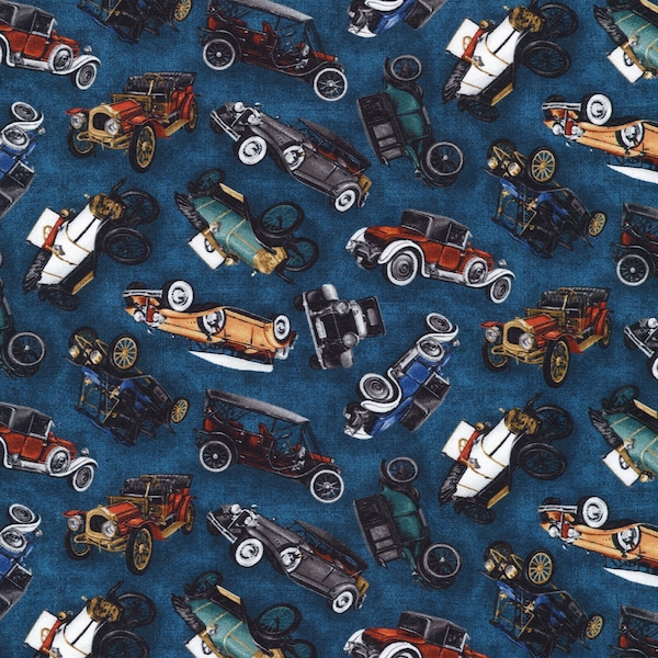 Robert Kaufman~On the Road~Vintage Cars~Indigo~Cotton Fabric by the Yard or Select Length SRKD1988462