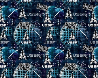 SykelEnterprises Space Force Graphs Baumwollstoff Blau Meterware oder Länge auswählen 10542USSF