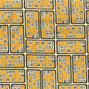 May include: A yellow and black bingo card with numbers 2, 13, 27, 41, 5, 15, 30, 55, 74, 354853, and 7187. The card is repeated in a pattern across the image.
