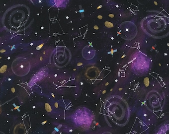 Robert Kaufman Space Adventure Constellations Midnight Purple Cotton Fabric by the Yard or Select Length AQAD22018460