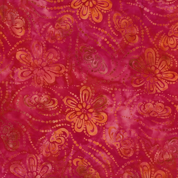 EOB~Wilmington Batiks~Prismatic Color Splash~Floating Flowers~Red/Orange~Cotton Batik Fabric by the Yard or Select Length 22233-338