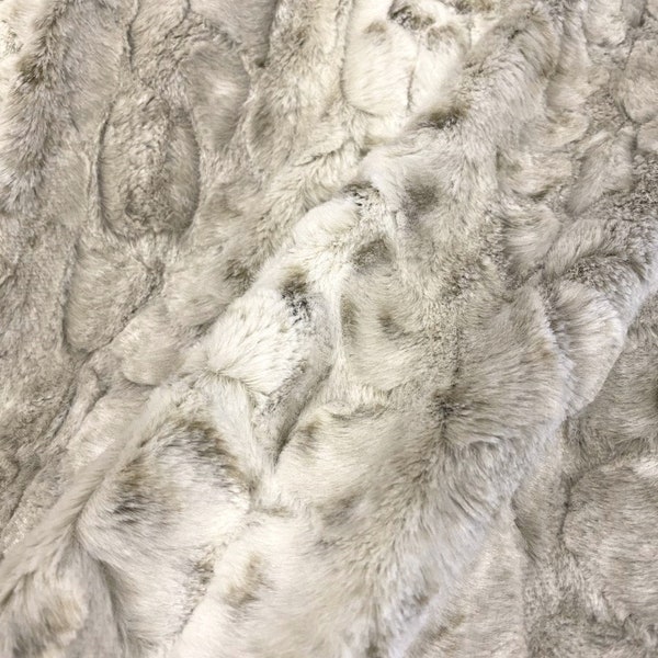 EOB~Shannon - Luxe Cuddle® Arctic Lynx - 10mm Pile - Ice/Taupe - Minky Fabric by the Yard or Select Length LCARCLYNX-ICETAU