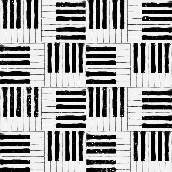 EOB~3 Wishes Fabric~Rhythm & Hues~Piano Keys~Digital Print~White~Cotton Fabric by the Yard or Select Length 17997-WHT