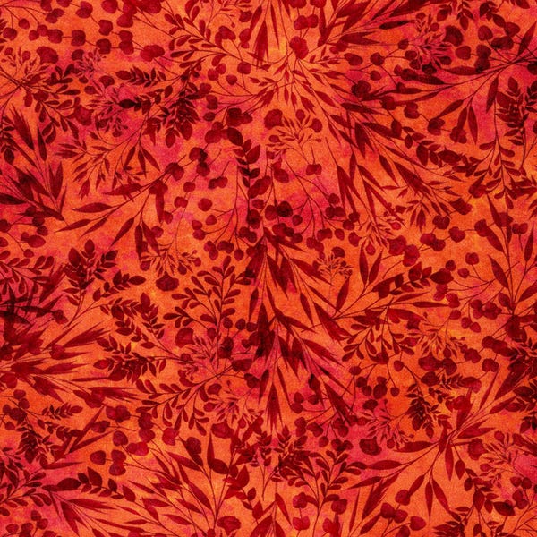 Robert Kaufman Enchanted Aviary Tonal Foliage Red Cotton Fabric by the Yard or Select Length ADND222813