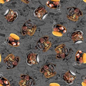 Blank Quilting~Time Travel~Hats~Gray~Cotton Fabric by the Yard or Select Length 3014-95