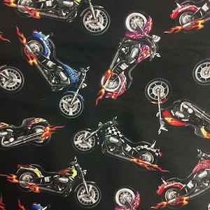 EOB~Elizabeths Studio~In Motion~Motorcycles~Black~Cotton Fabric by the Yard or Select Length 281E-BLK