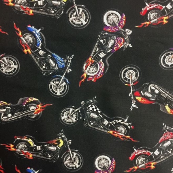 Elizabeths Studio~In Motion~Motorcycles~Black~Cotton Fabric by the Yard or Select Length 281E-BLK