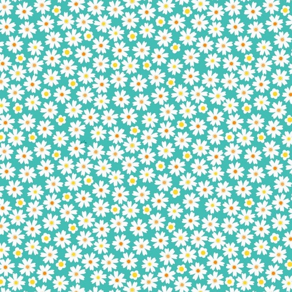 Quilting Treasures~Tiger Tails~Daisies- Digital~Aqua~Cotton Fabric by the Yard or Select Length 28232-Q